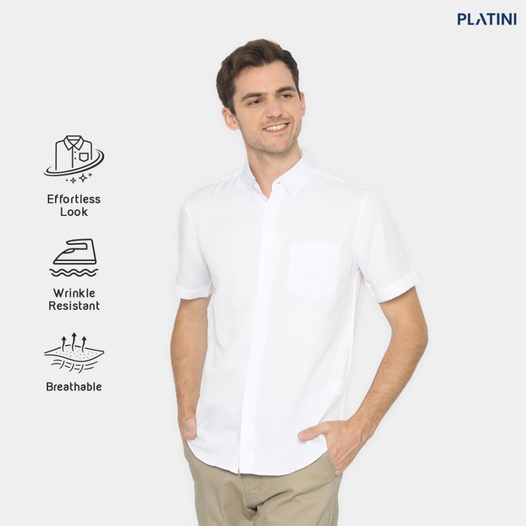 Platini Kemeja Polos Putih Pendek Polinosic 63014