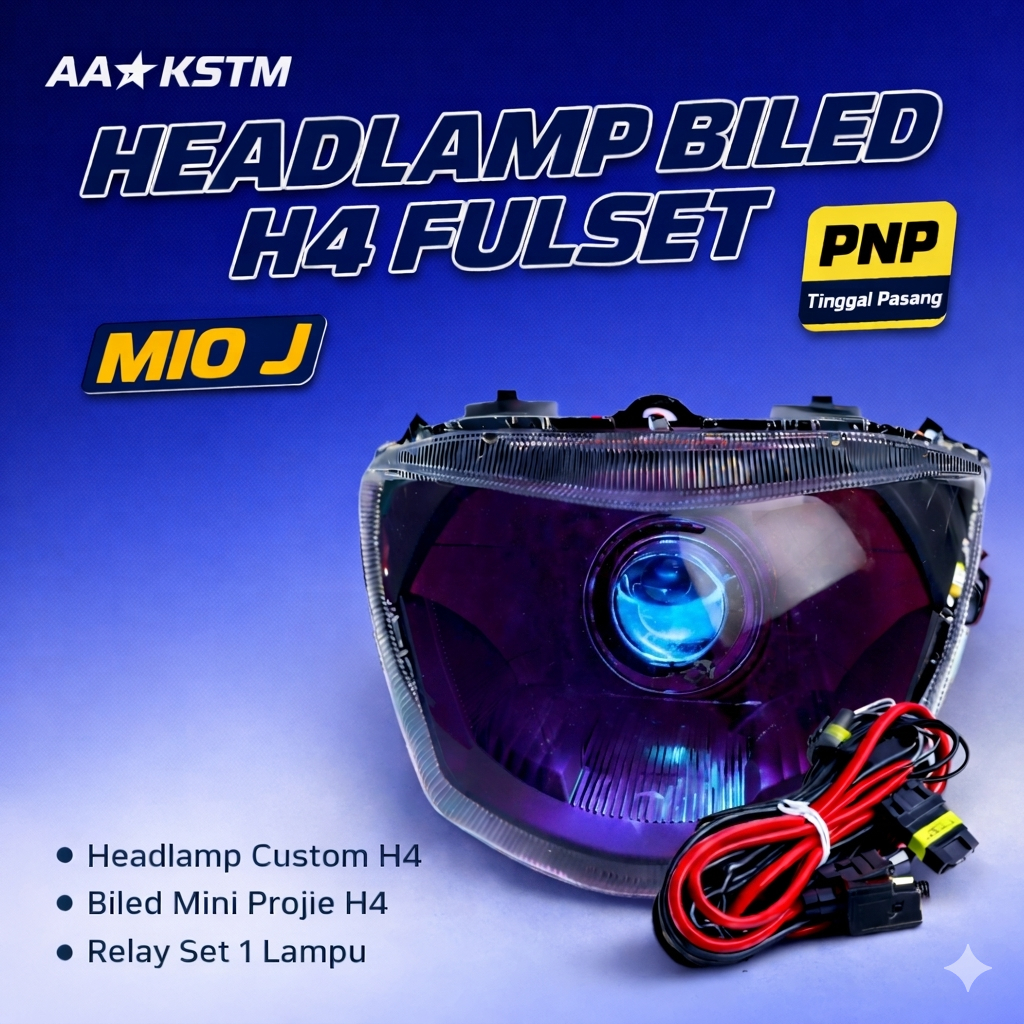 Headlamp Biled H4 Fullset Mio J Lampu LED Depan Motor Super Terang Plug & Play Relay Set Tinggal Pas