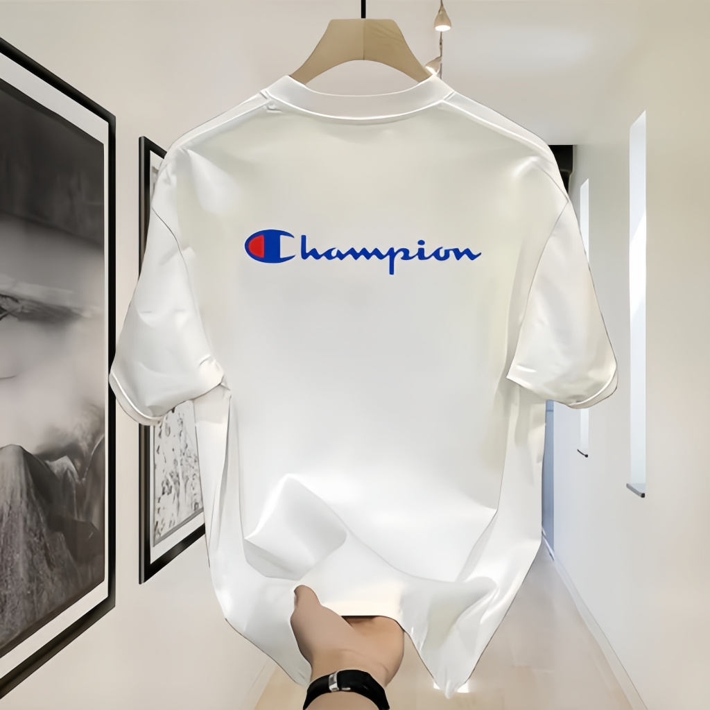 COD  Kaos Lengan Pendek 100% Katun Pria Wanita Graphic Tee Champion Original Berkualitas