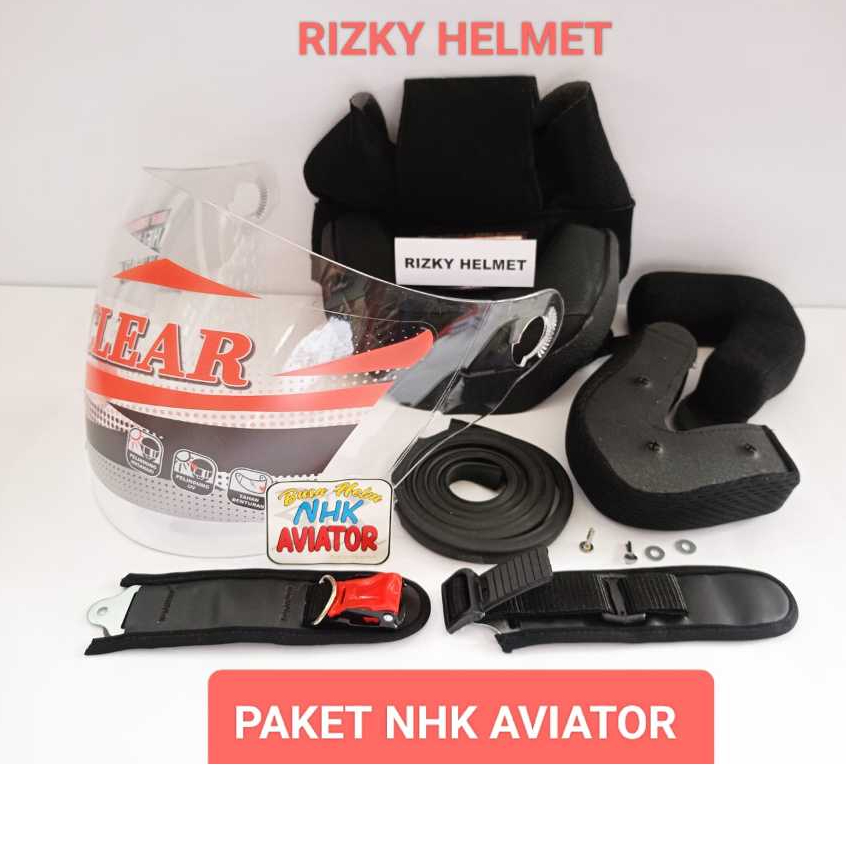 PAKET SPAREPART HE;M NHK AVIATOR, BUSA HELM NHK AVIATOR + KACA HELM NHK AVIATOR + TALI HELM  + LIS K