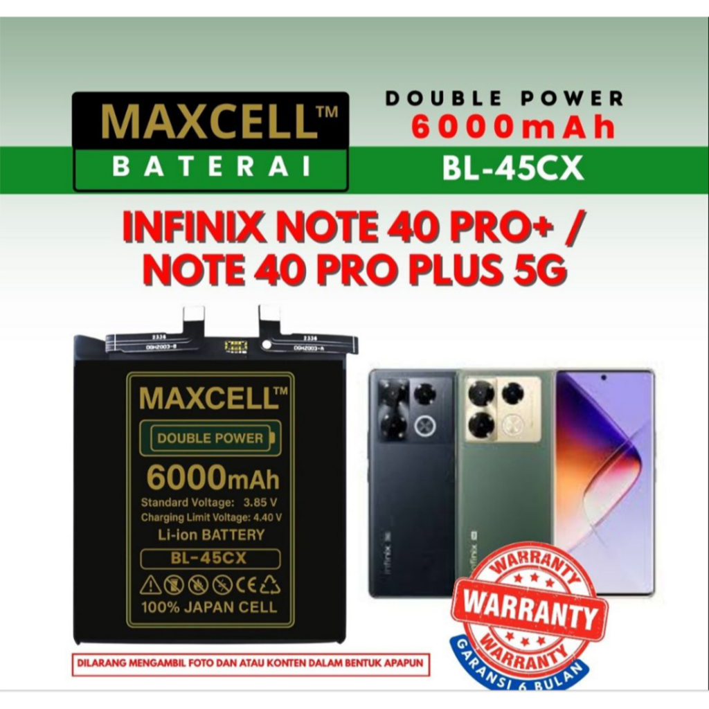 Baterai BL-45CX Compatible Infinix Note 40 Pro+ / Note 40 Pro Plus 5G Double Power 6000mAh