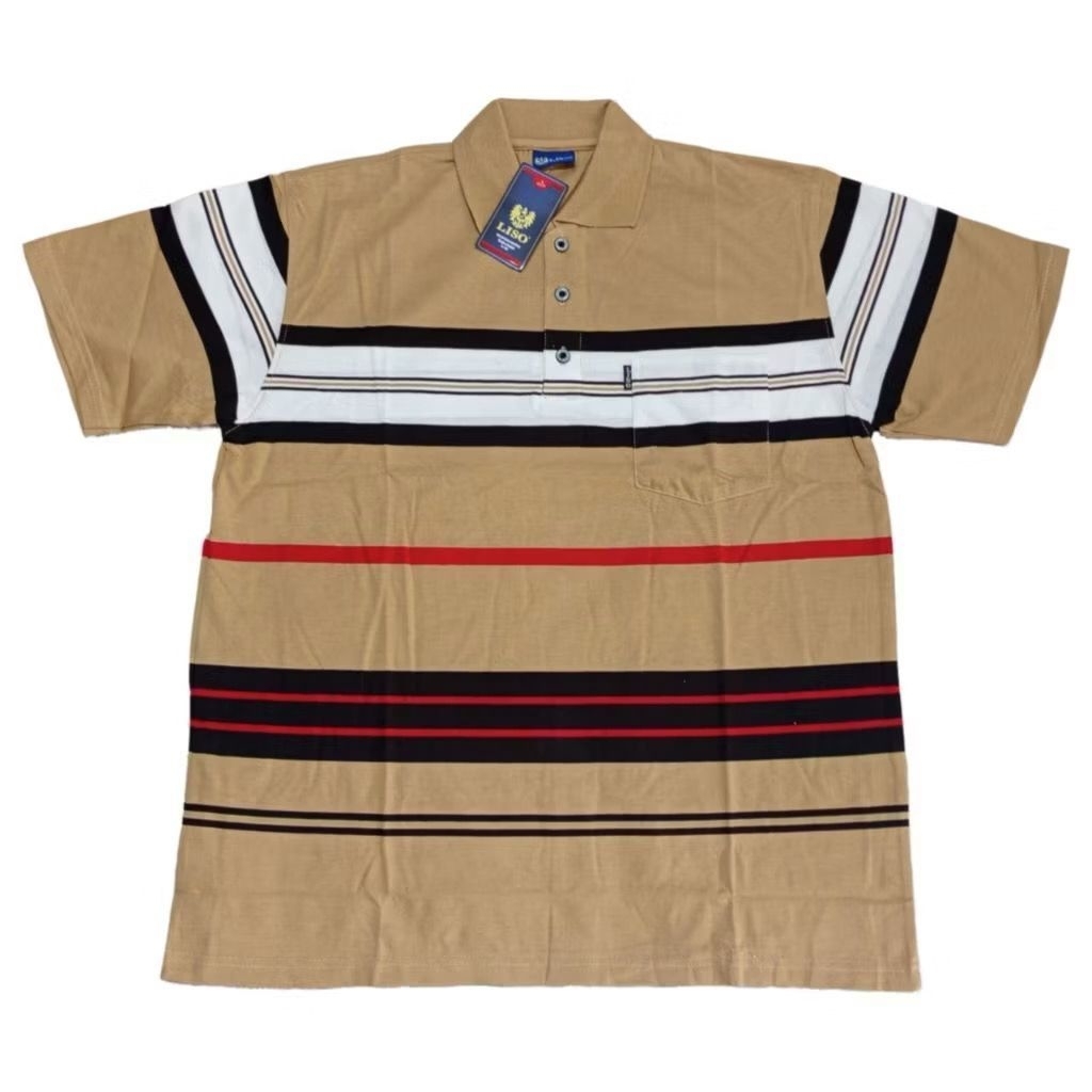Kaos kerah polo salur stripe balok lengan pendek size L -5xl