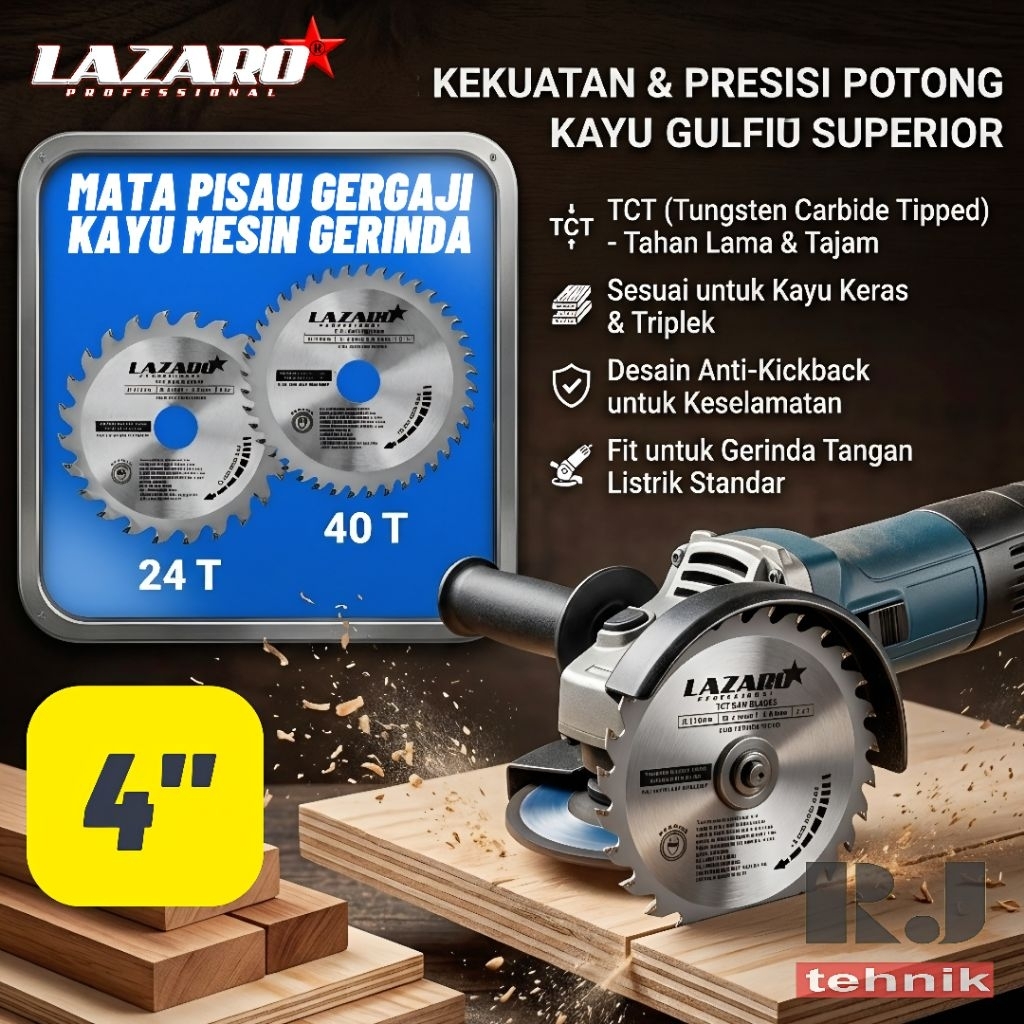 Mata Pisau Gergaji Gerinda 4" inch TCT Potong Kayu Triplek Tajam Terbaik Lazaro 24T dan 40T Saw Blad