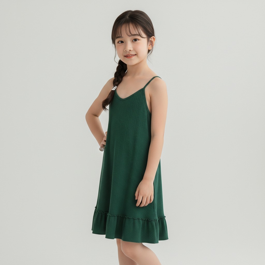 PAKAIAN ANAK PEREMPUAN TERMURAH DRESS RUFFLE TALI KECIL CASUAL BAHAN HYGT POLOS RINGAN