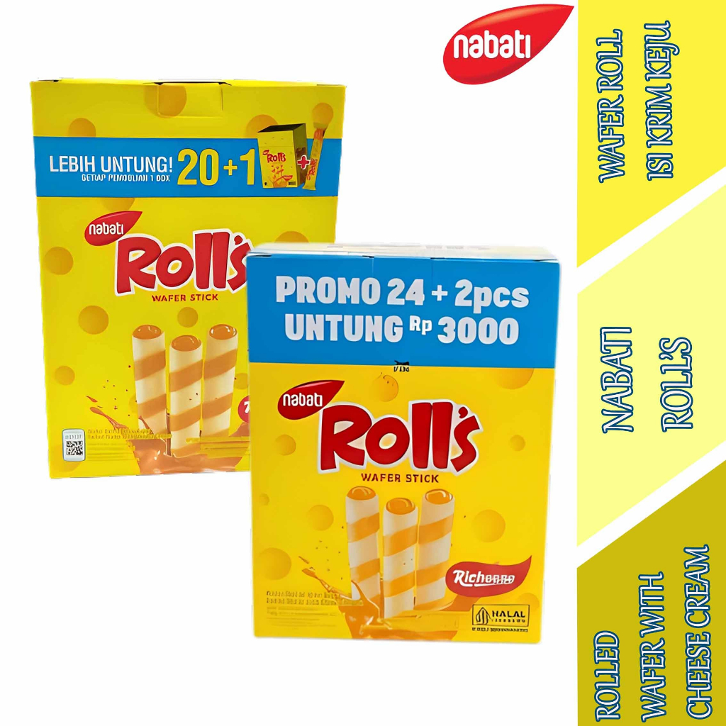 Wafer Richeese Stik Roll - Nabati Roll's - Wafer Stick Roll Isi Keju Krim - 1 Box 5.5gr