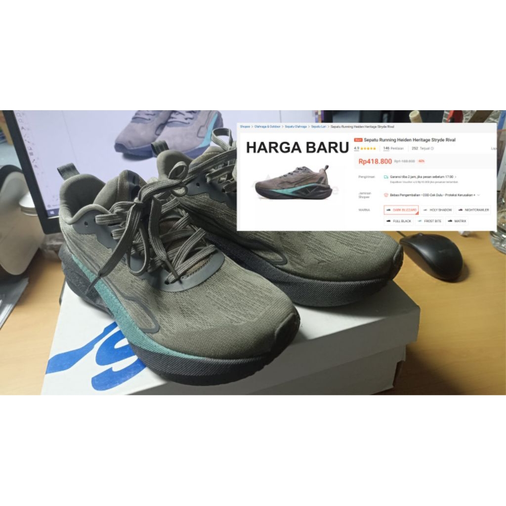 Sepatu Running Heiden Heritage Stryde Rival (kondisi second 95%), ukuran 41 - DARK BLIZZARD