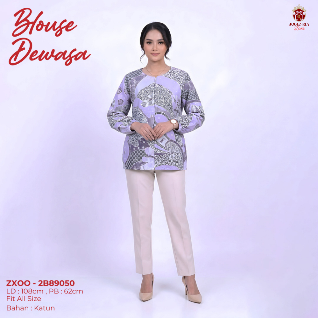 Blouse Batik Wanita Lengan Balon Modern Atasan Batik Kerja Kantor Pastel - Ria Batik Solo
