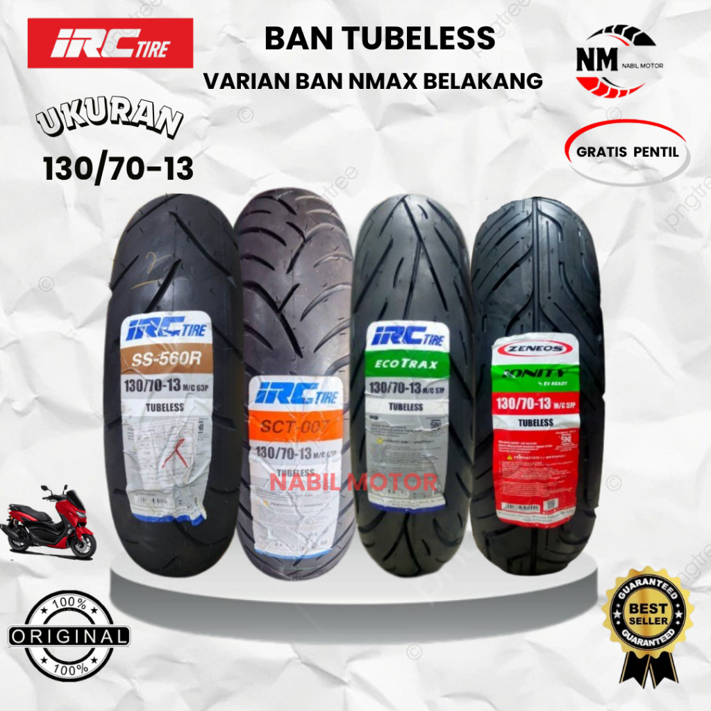 Ban Tubles Ring 13 IRC 130 70 / Ban Belakang Motor NMAX Tubeless Bonus Pentil Original Produksi Terb