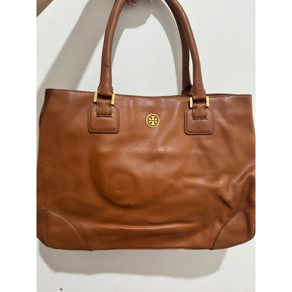 Tote Bag Tory Burch tan leather double zip robinson
