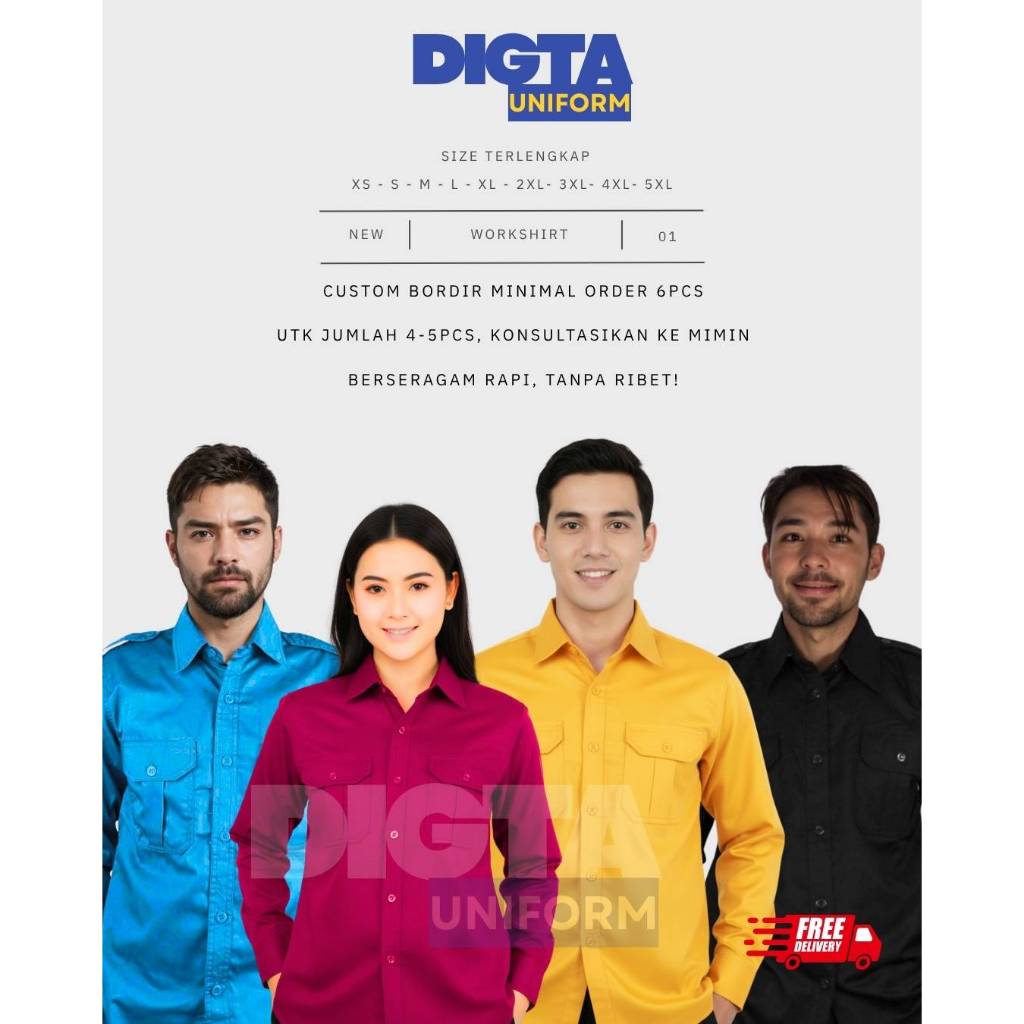 SERAGAM CUSTOM BORDIR Warna Biru Turkish, BUrgundy/ Bergendi, Kuning Terang, Hitam - Kemeja Polos Pr