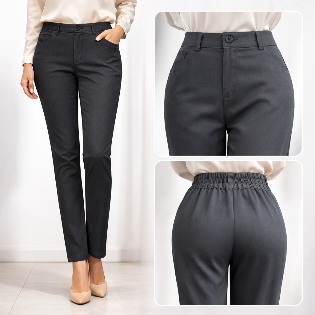 Celana Kerja Wanita Highwaist Kantor Formal Stretch Pinggang Karet Celana Kantor Wanita Jumbo