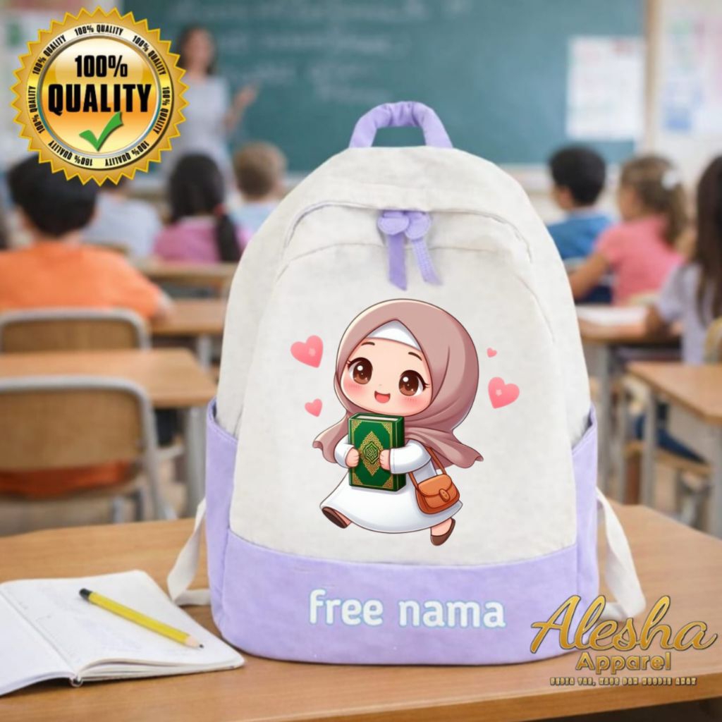tas ransel sekolah anak karekter muslimah free nama