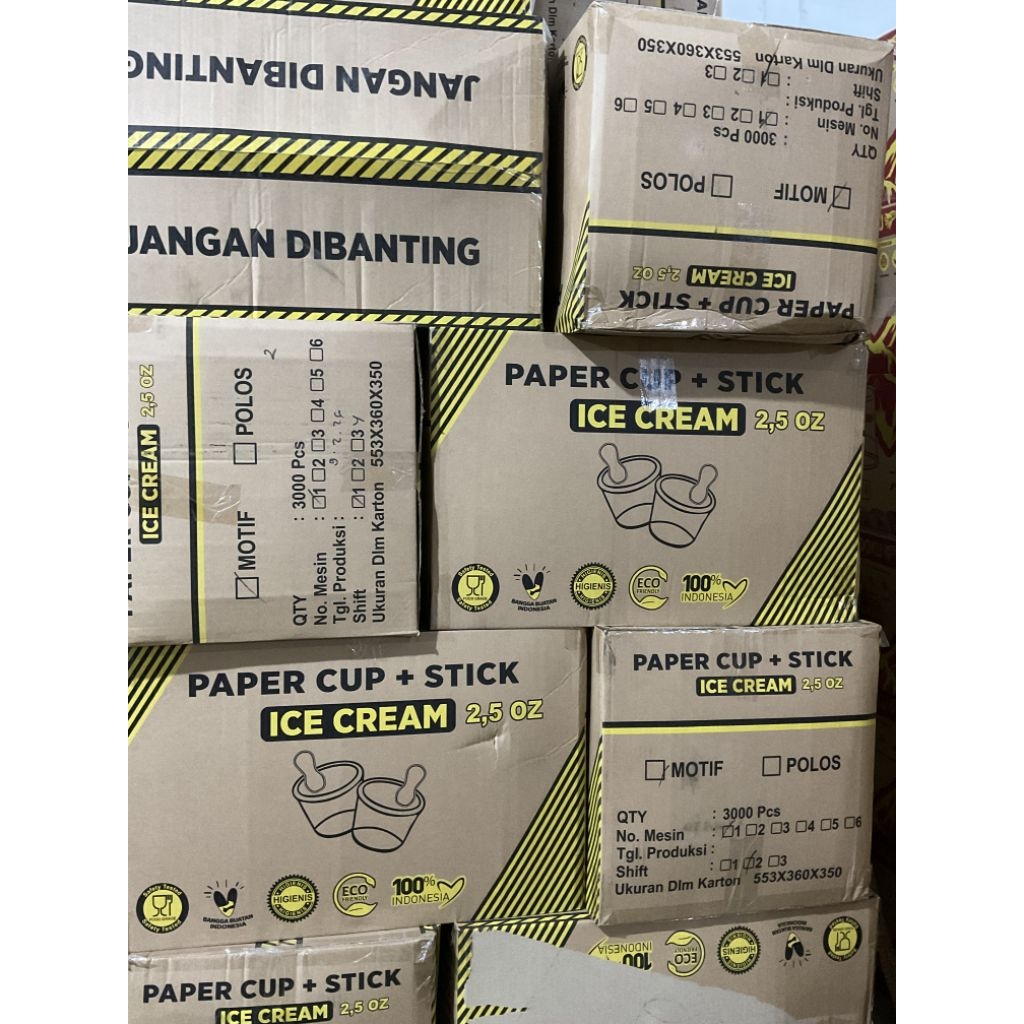 (60Pack/Box) EsKrim + Stik Paper Cup Indoku 2,5Oz | Cocok untuk pedagang eskrim, Cocok untuk tester