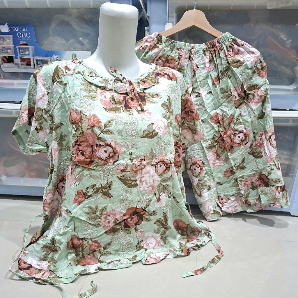 LD110 Baju Tidur Piyama Rayon Celana 3/4 Gajah Putih Ukuran Standard