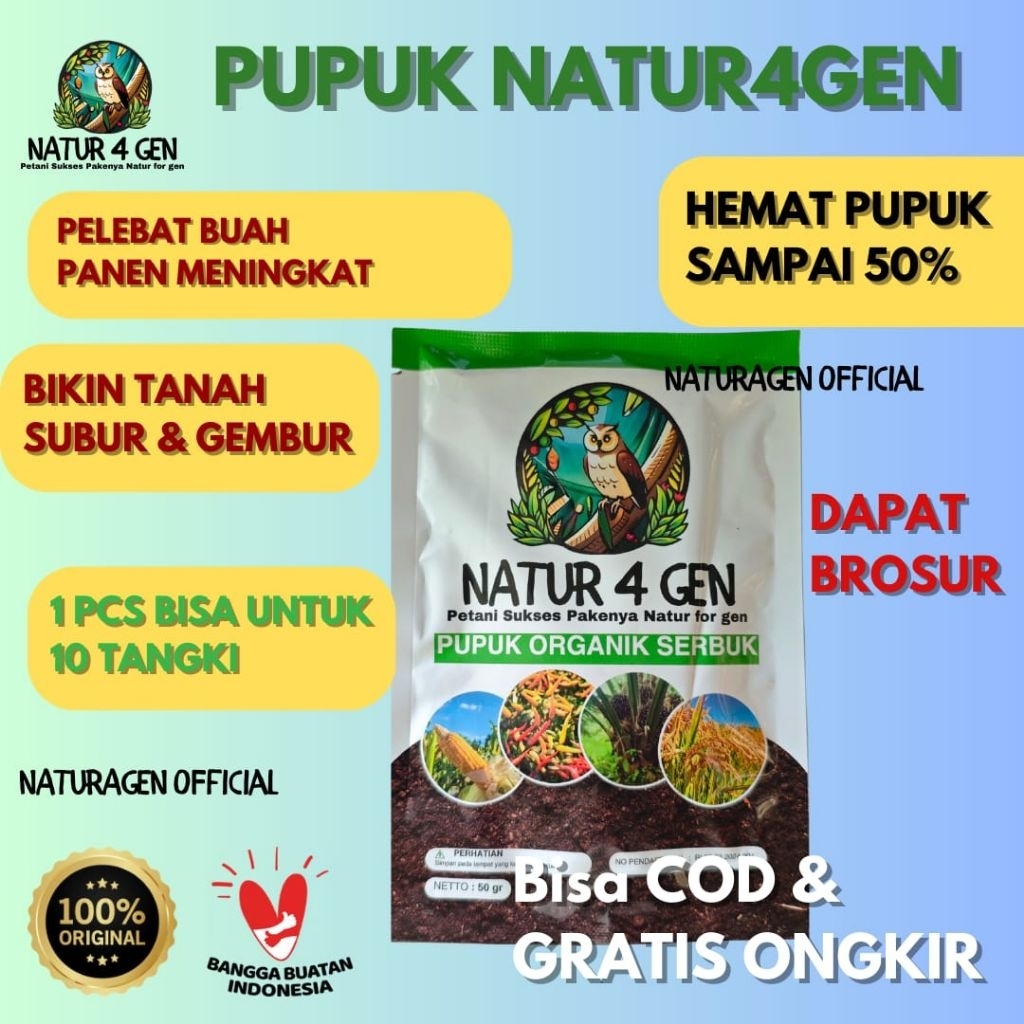 1 pcs Pupuk Bio Organik NATUR4GEN Pupuk Organik Naturagen Asli - Booster Padi Jagung Sawit - Penghem