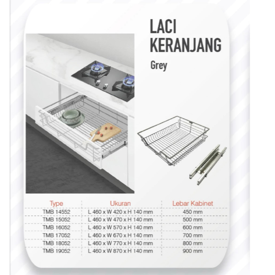 rak laci stainless grey twin panci dan mangkok TMB16052 WW2007-600