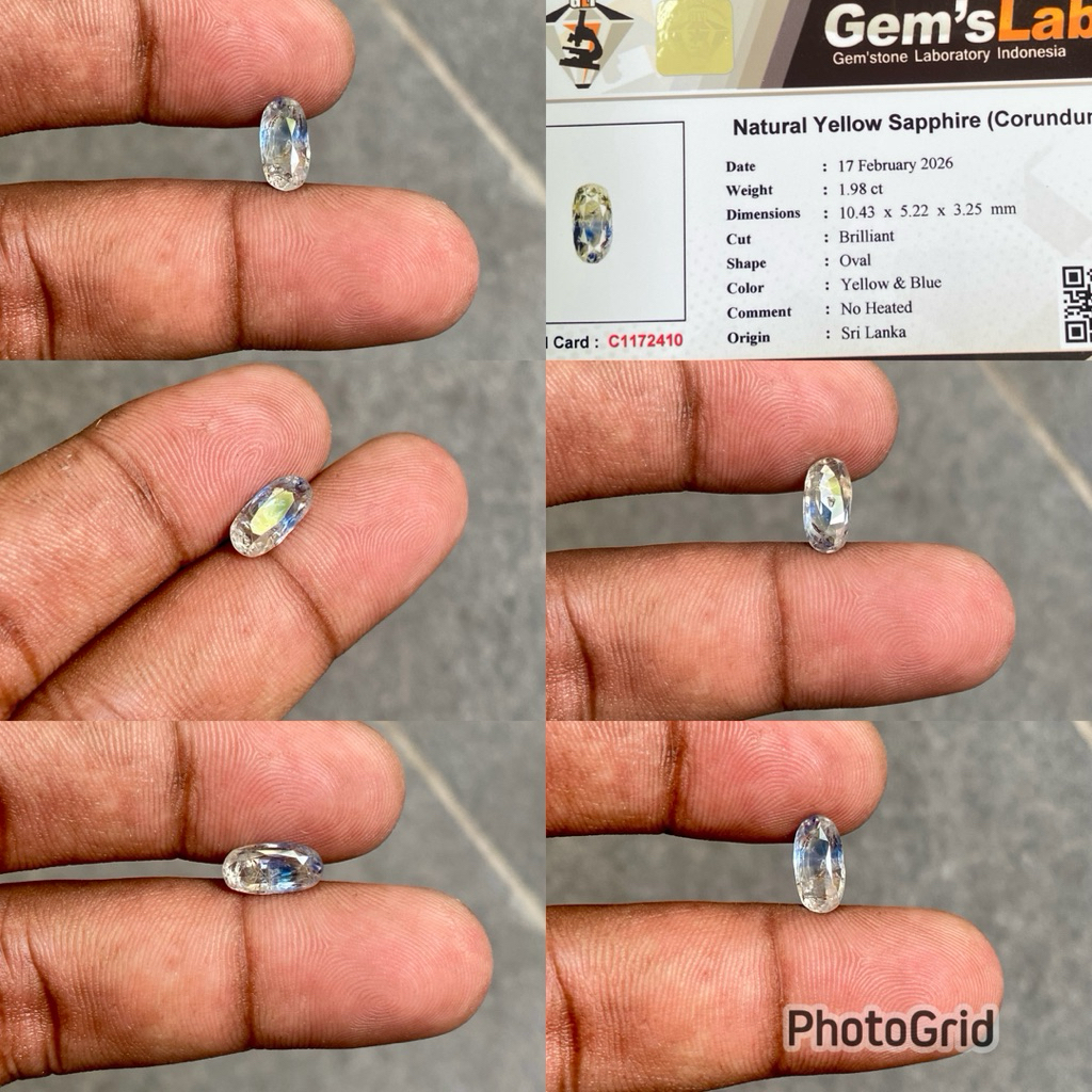 Natural Yellow Sapphire Ceylon srilanka Batu Yellow blue safir selon srilangka CT 1.98 Dim 10.43x5.2