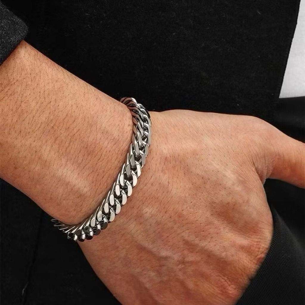GELANG RANTAI TITANIUM STELL PRIA MODEL RANTAI LEBAR/RAPAT TERLARIS
