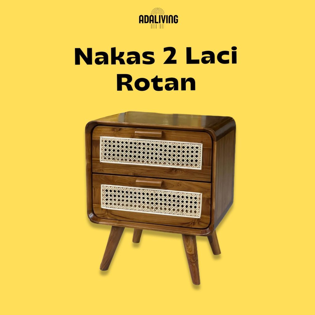 Nakas 2 laci rotan minimalist kayu jati bedside Nakas 2 laci rotan minimalis Nakas kayu jati Nakas 2
