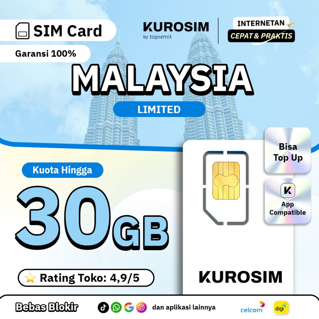 Kartu SIM Malaysia Kuota Besar KUROSIM | SIM Card Travel Kuala Lumpur Ipoh Penang Celcom Digi 5G
