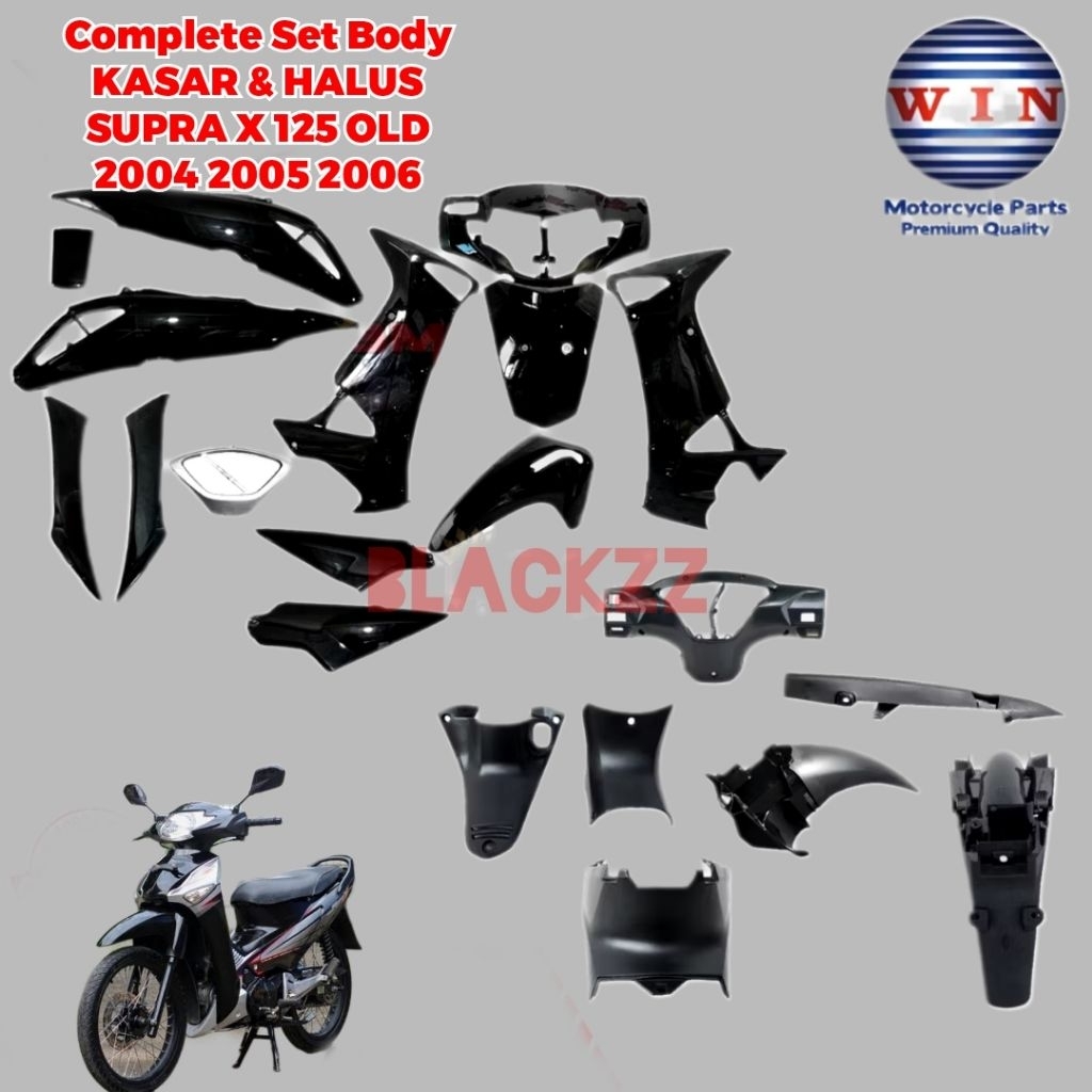 Full Set Body Supra X 125 Old 2004 2005 2006 (Kasar & Halus) Hitam Glossy Original WIN / COMPLETE SE