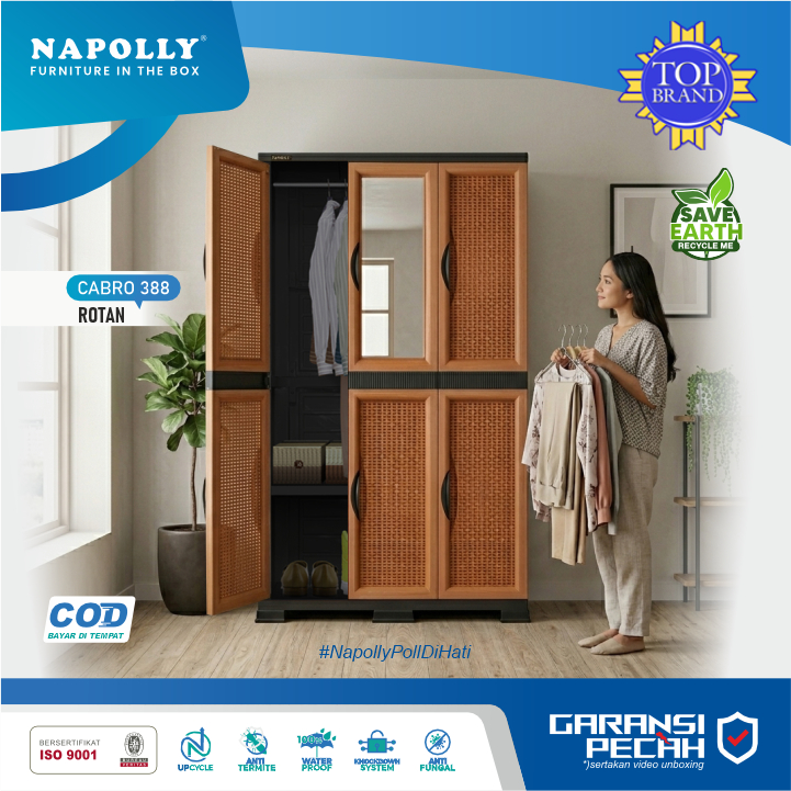 Lemari Plastik Jumbo Motif Rotan / Lemari Pakaian Jumbo / Lemari Jumbo 3 Pintu / Lemari Pakaian Rak 