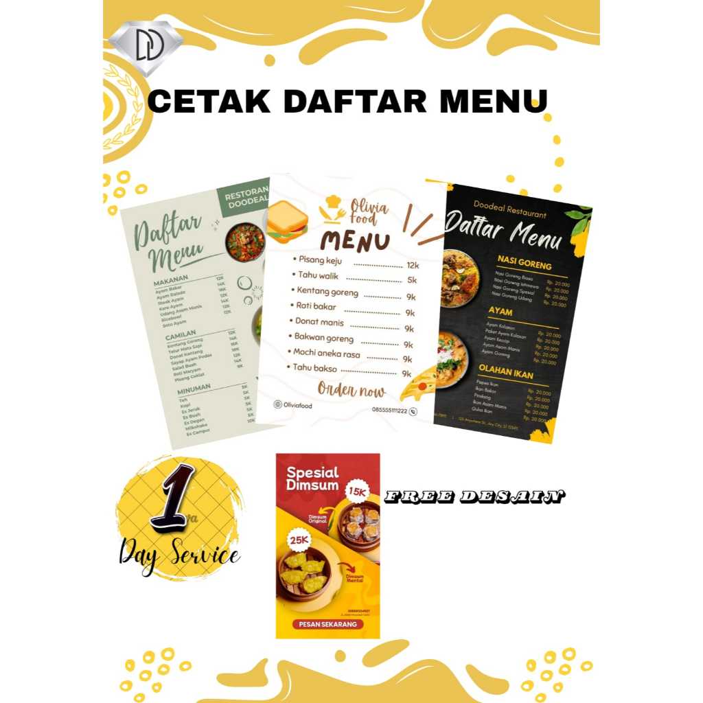 Cetak Daftar Menu A4 Costum daftar menu A4 Art paper