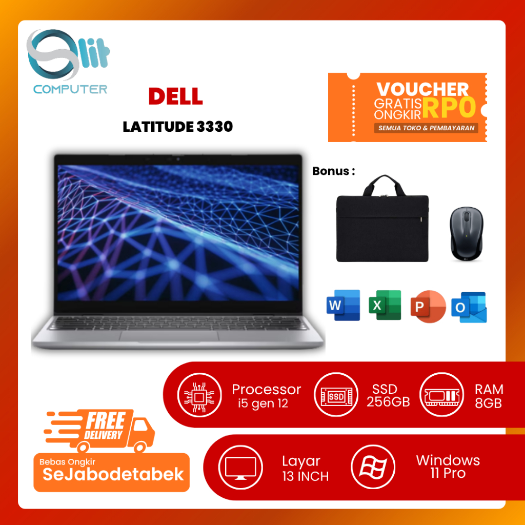 Dell Latitude 3330 i5-1235U RAM 8GB SSD 256GB 13.3” FHD Iris Xe Win 11 Pro Laptop + Bonus Mouse