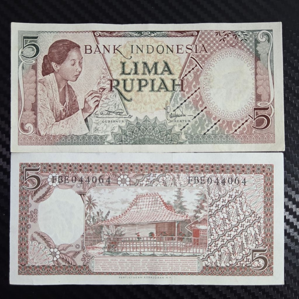 Uang Kuno Indonesia 5Rp Pekerja Tahun 1958 Asli