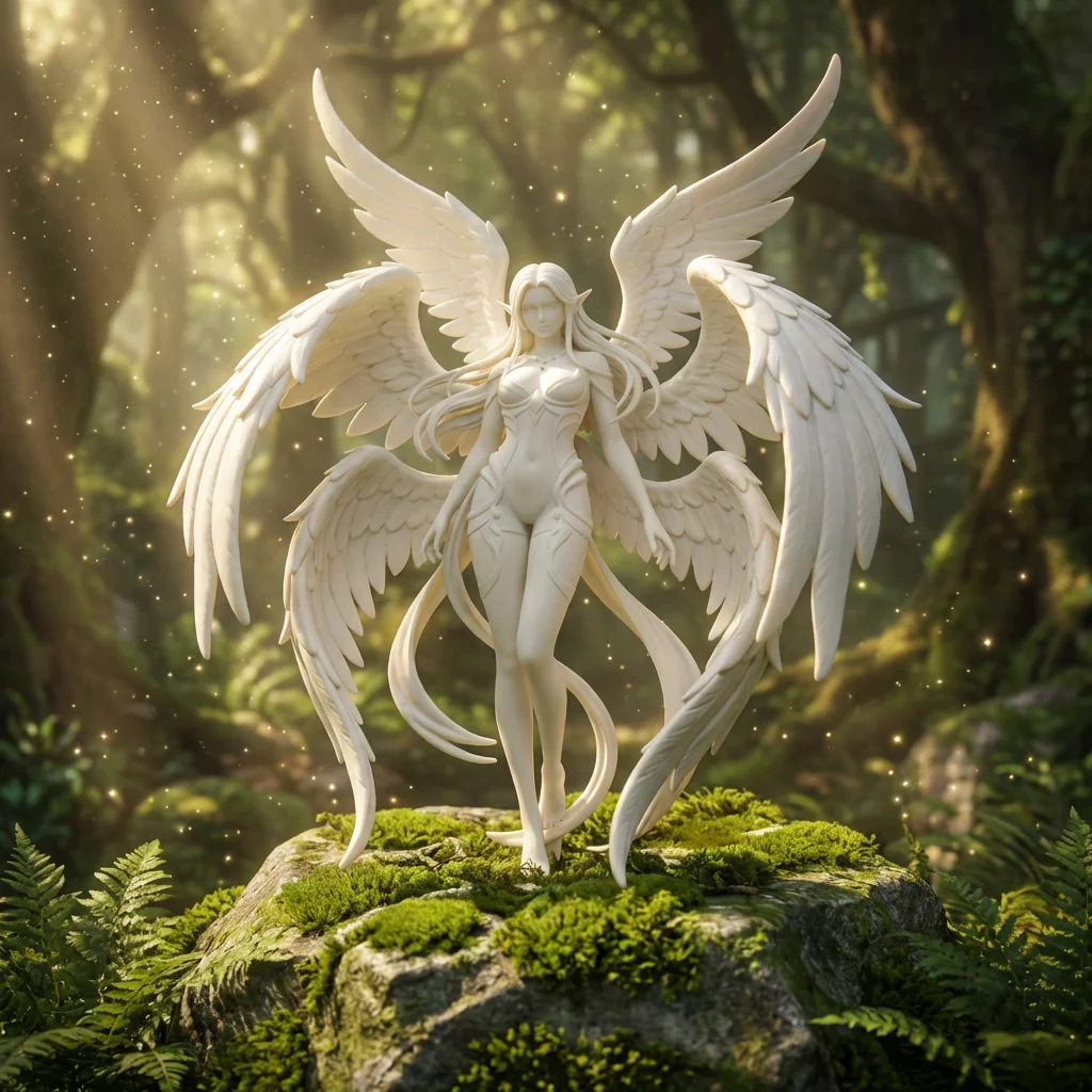 Statue Figure Angel Seraphim 6 Wings - Unpainted Resin Garage Kit - Pajangan Figure Anime Koleksi Es