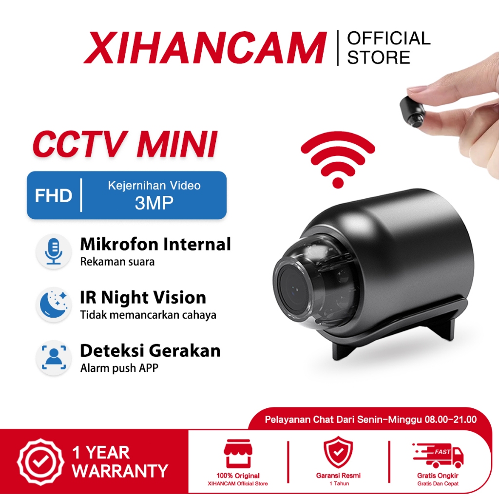XIHANCAM Smart Spy Kamera Wifi 3MP CCTV Mini Tersembunyi Kamera Pengintai Mini CCTV Kecil Wifi Jarak