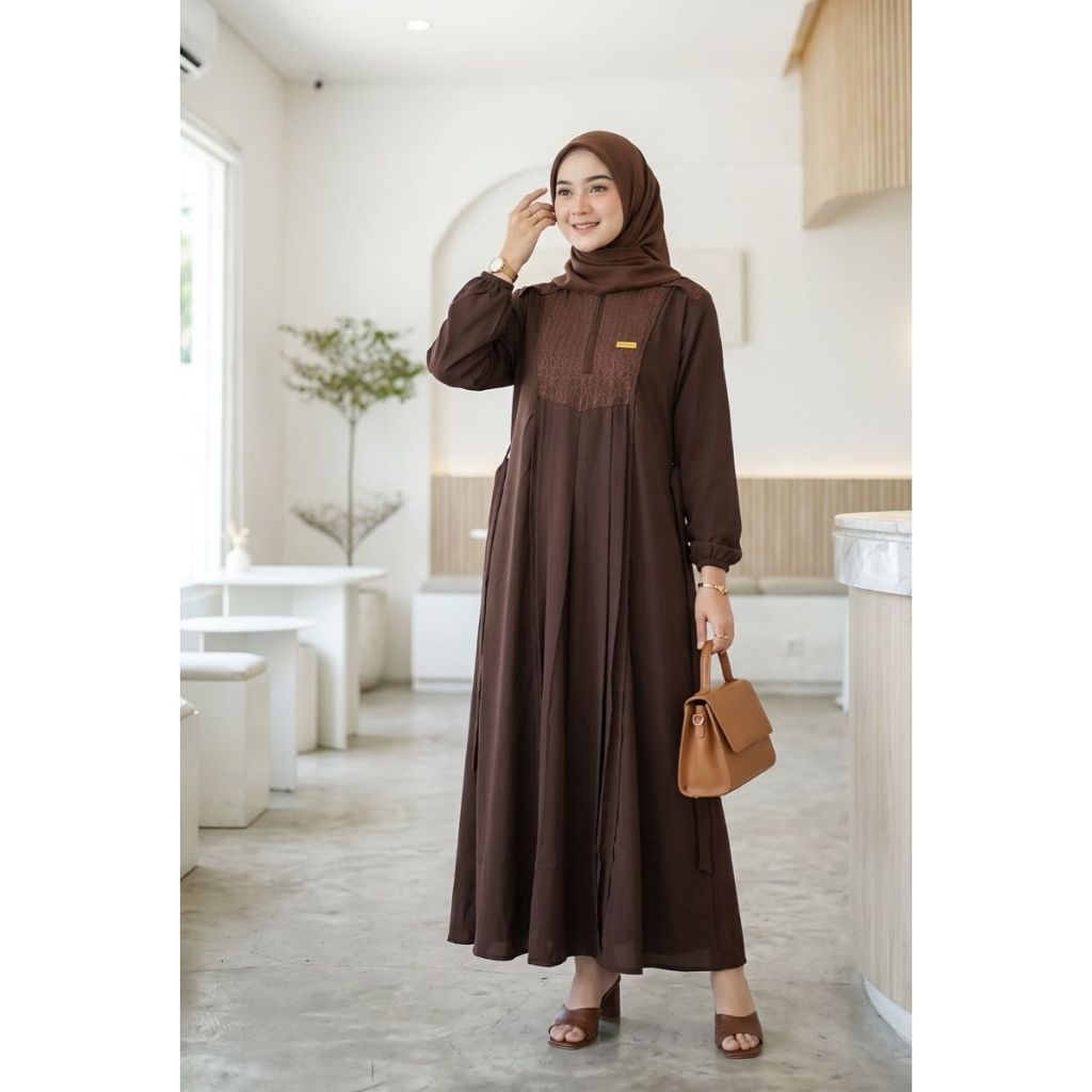 Sabrina Midi Dress Gamis bahan sabrina anti UV Premium variasi Brokat Malika gamis wanita terbaru