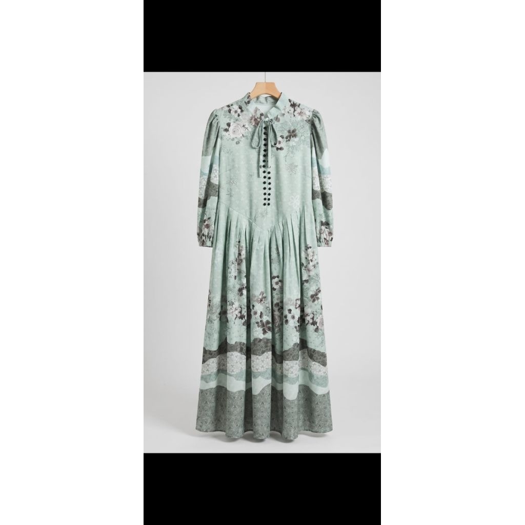 Gamis Wanita Muslimah Motif Floral Sage Green - Dress Kondangan Busui Friendly Silk Premium - Gamis 