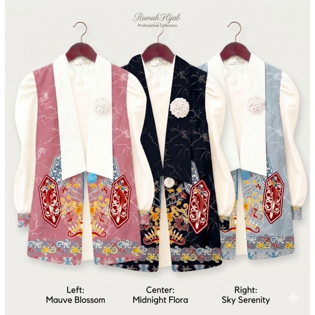 RimahHijab - Blazer Batik Motif Papua Ping Hitam Babyblue - Atasan Wanita Modern