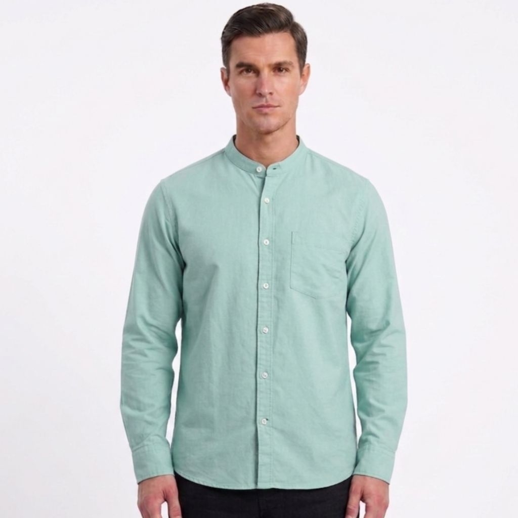 KEMEJA KOKO PANJANG BIRU MINT KATUN TWILL