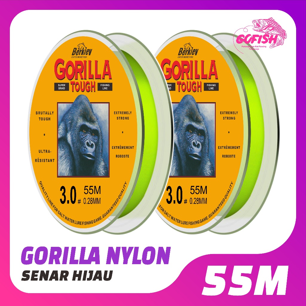 GOFISH Tali Pancing Berkley Gorilla Hijau Stabilo Senar Pancing Nilon 55m Super Kuat