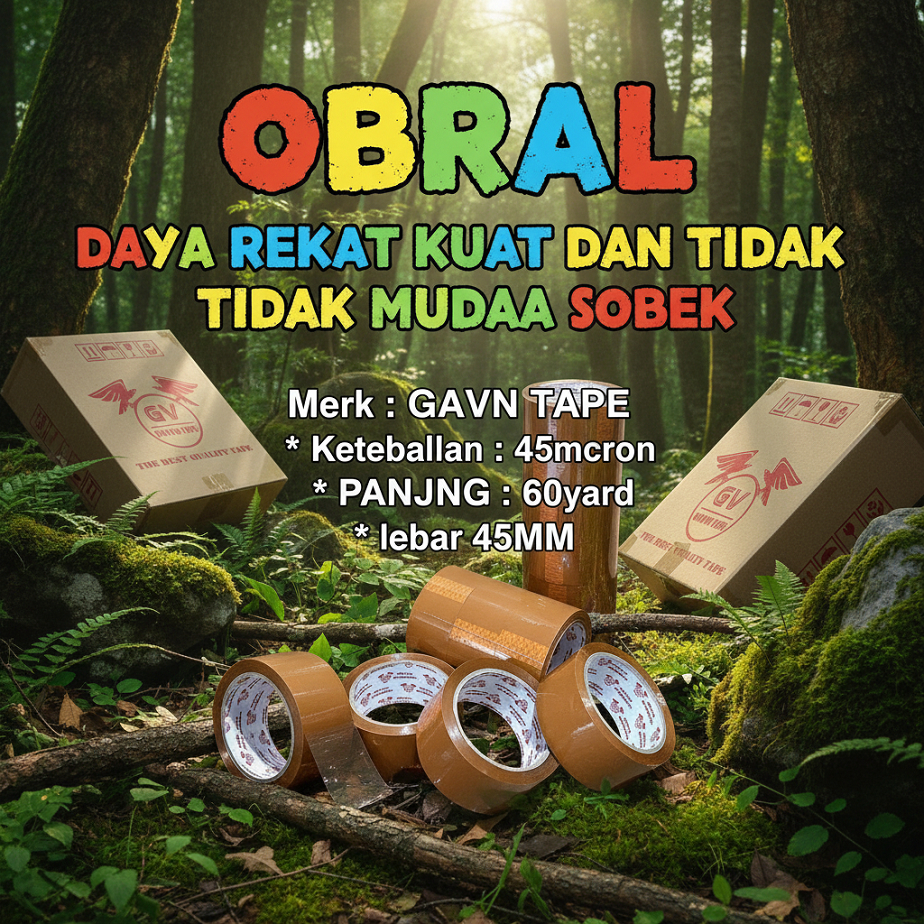 Lakban Cokelat 45mm x 60 Yard | 1 Pcs/Roll (Satuan) gavyn tape Tape 2 Inch 60Y | Lakban Murah Berkua