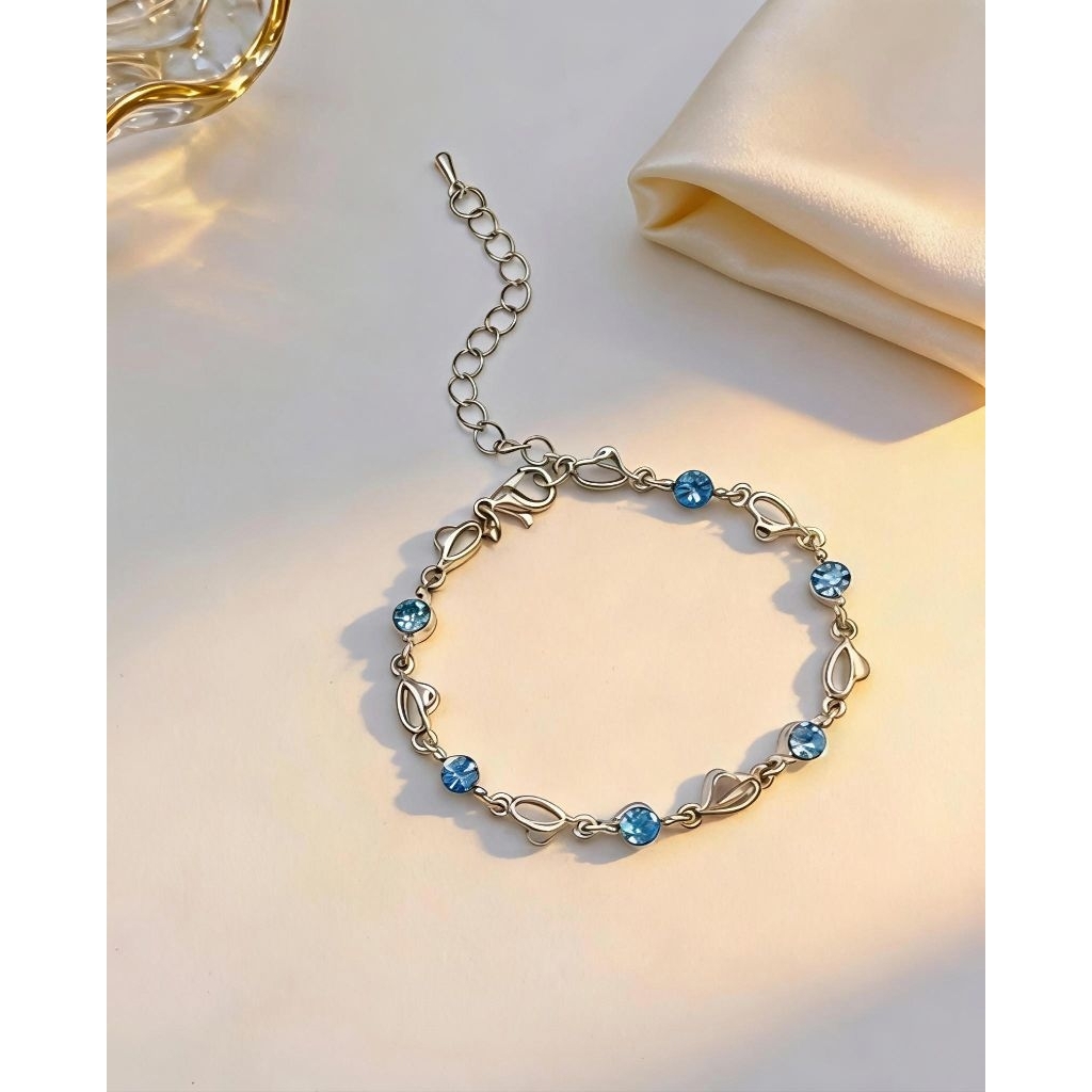 GELANG WANITA SILVER TITANIUM PERMATA BIRU