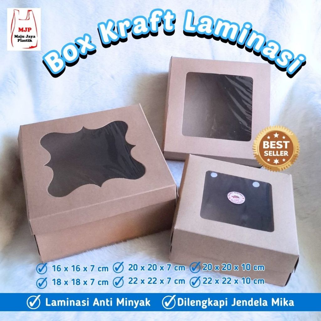 Dus Nasi Kraft Window Mika Coklat Laminasi – Kotak Makanan 16x16x7 18x18x7 20x20x7 22x22x7