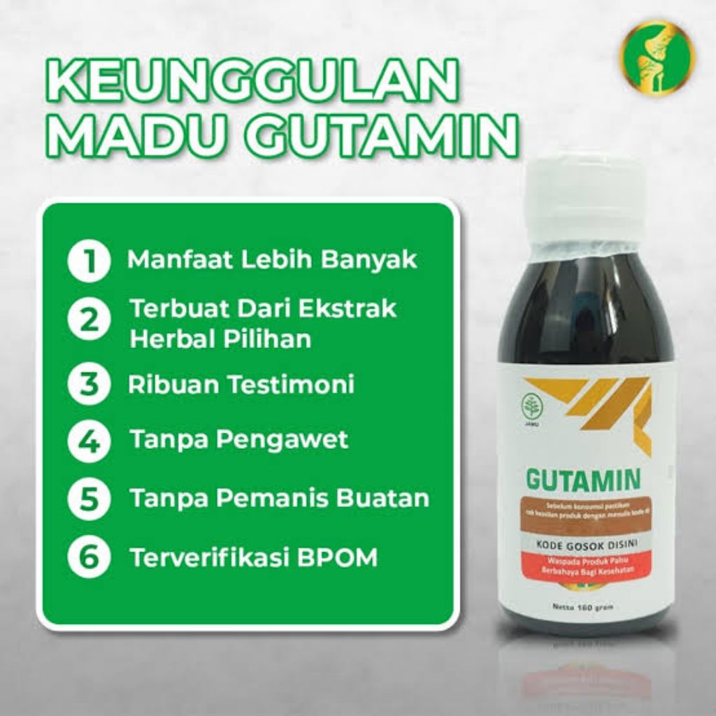 Madu Gutamin Asli Original Obat Herbal Nyeri Sendi Pengapuran Rematik Herbal BPOM