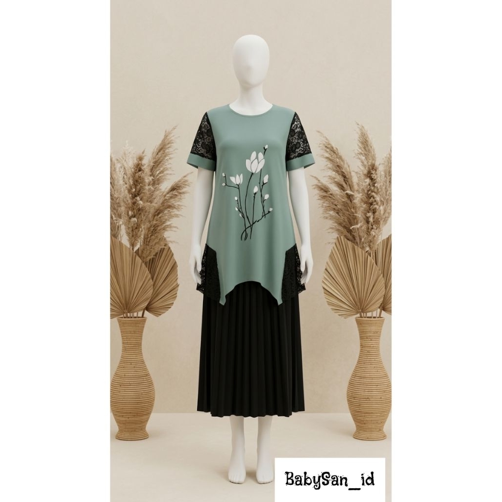 Blouse Sage Brukat Bunga