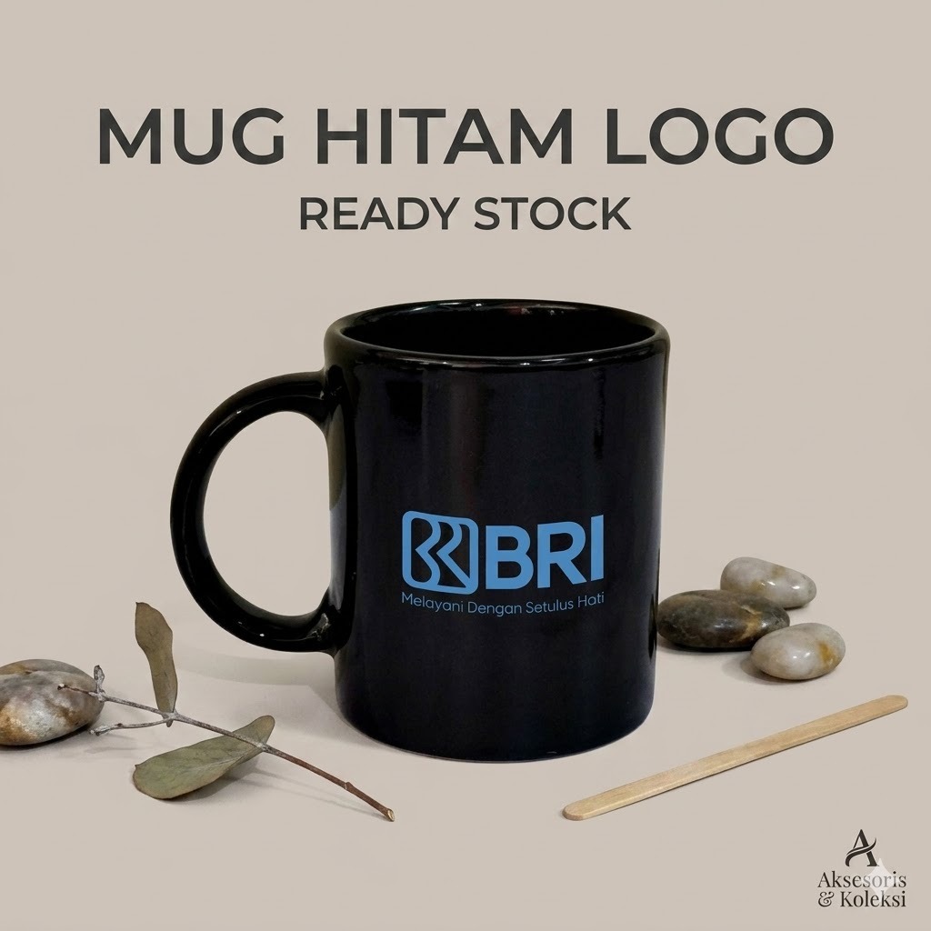 Mug Keramik Hitam Custom Logo BRI/Mug Hitam Murah