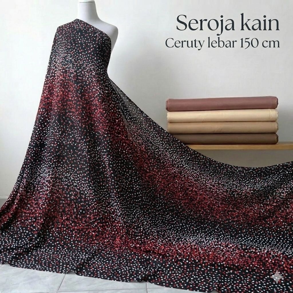 Kain Sifon Ceruty Motif Bintik Gradasi Merah Hitam – Bahan Dress Hijab Premium Ilh