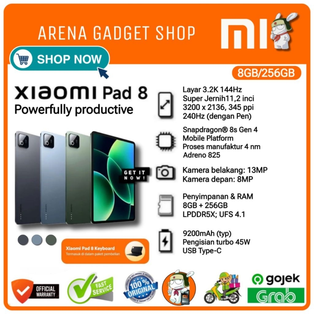 Xiaomi Pad 8 Ram 8/256Gb Snapdragon 8s Gen 4 | Layar 11.2" Garansi Resmi Xiaomi Mi Pad 8