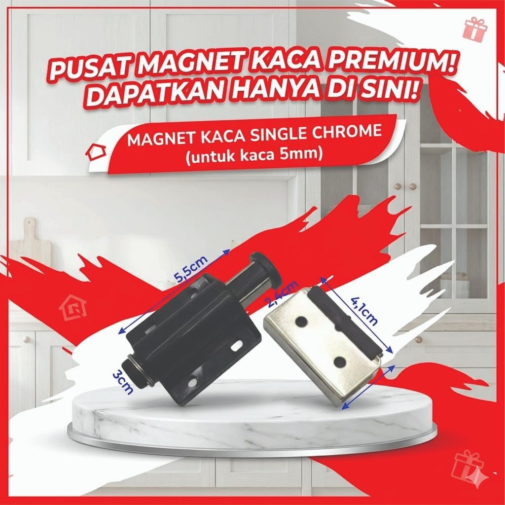 Kunci Magnet Lemari Kaca Push Open Single – Pengunci Pintu Lemari Kaca