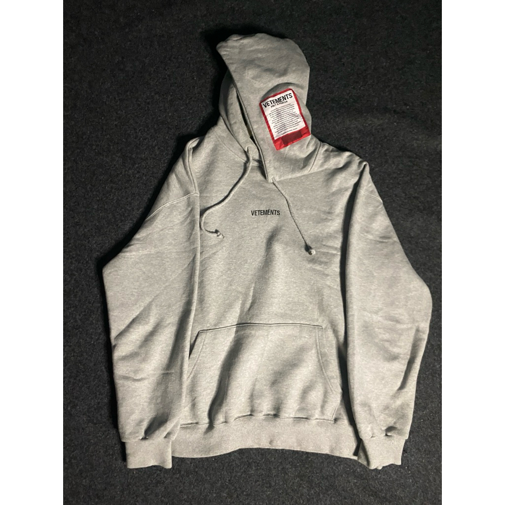 vetements grey patch hoodie