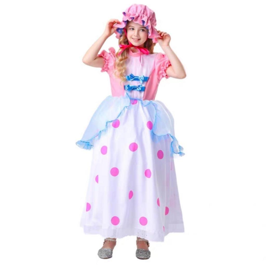 Bo Peep Costume Shepherdess Girl Toy Story Pink Polkadot Dress Halloween Costume BO PEEP