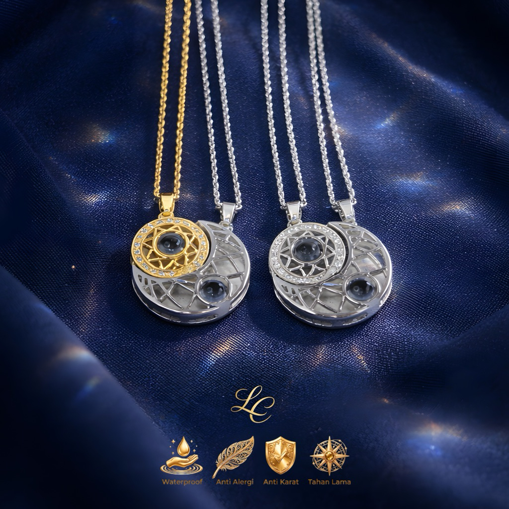 Lisa and Co | {Best Seller} Kalung Couple Titanium Gold Silver Liontin Megnet | Anti Karat Proyeksi 