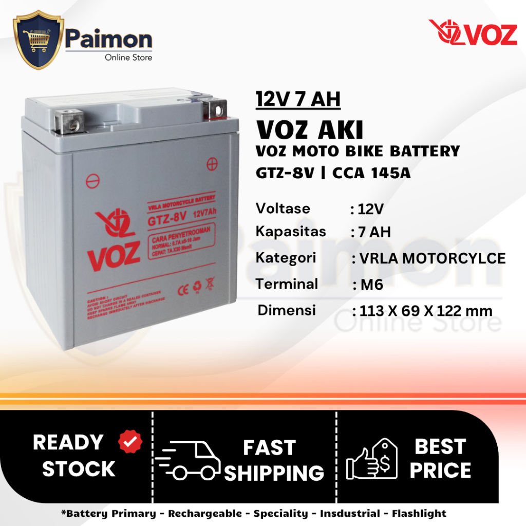 Voz Battery Aki Motor GTZ-8V 12V 7Ah - Aki Motor GTZ8V 12V 7 Ah