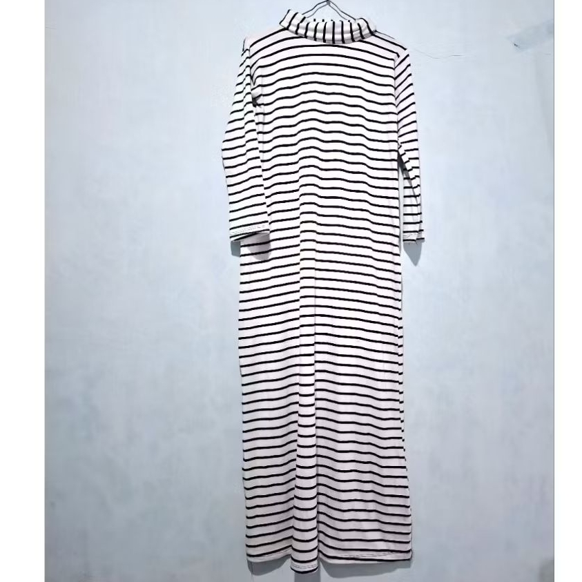 NET* GAMIS/ INNER DRESS WANITA LENGAN PANJANG KAOS SALUR HITAM PUTIH